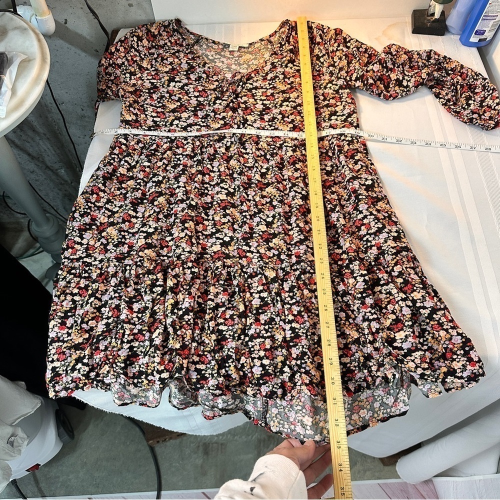 American Eagle ditsy Floral mini dress ruffles size medium black pink yellow - Picture 10 of 10
